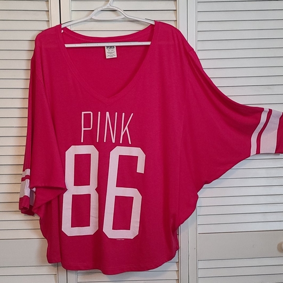 PINK Victoria's Secret Tops - VS PINK M/L Pink & White Top